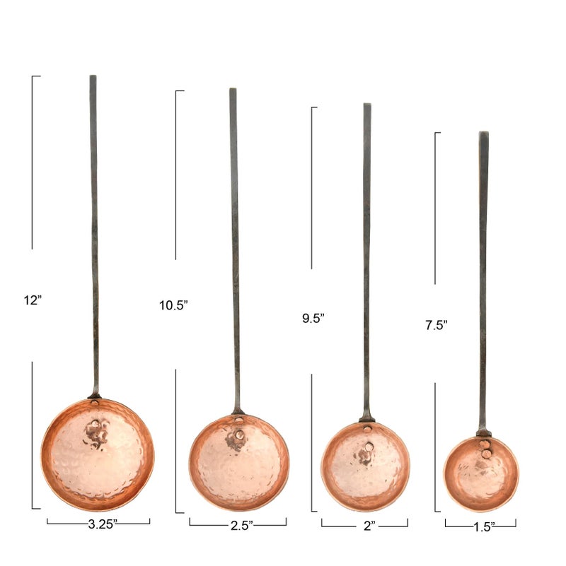 Creative Co-Op Farmhouse Textured Copper Ladles with Metal Handles, Set of 4 Sizes in Drawstring Bag - Image 3
